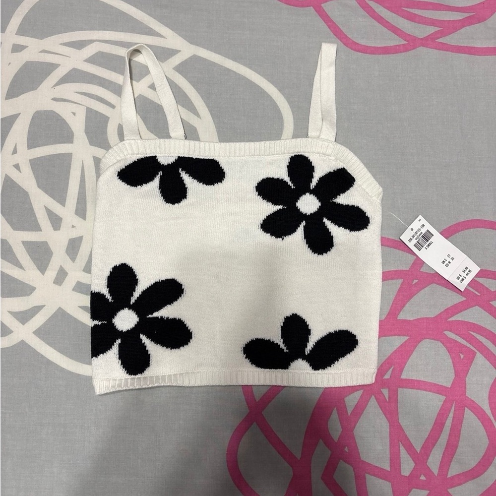 Hollister Black and White Floral Sweater Tank Top